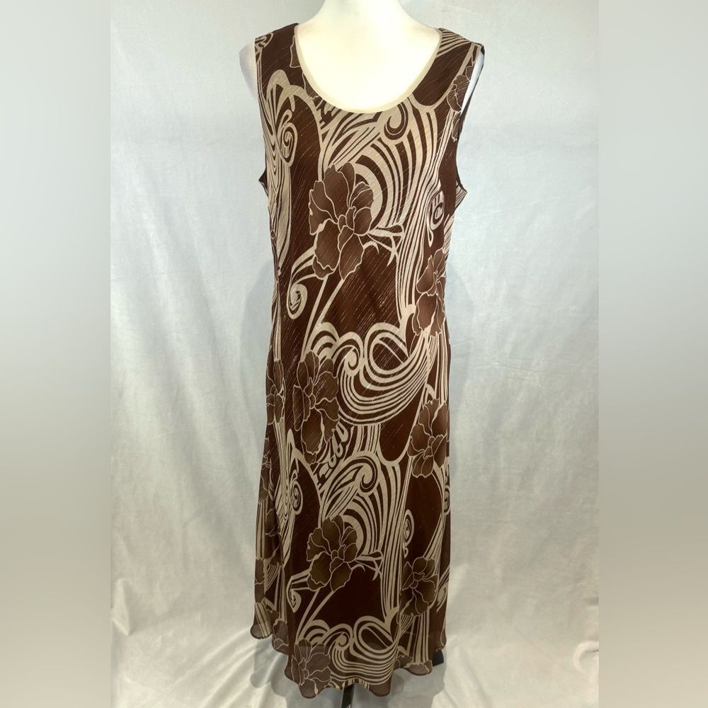 Sheri Martin New York Vintage brown mocha gold metallic shimmer dress size 14